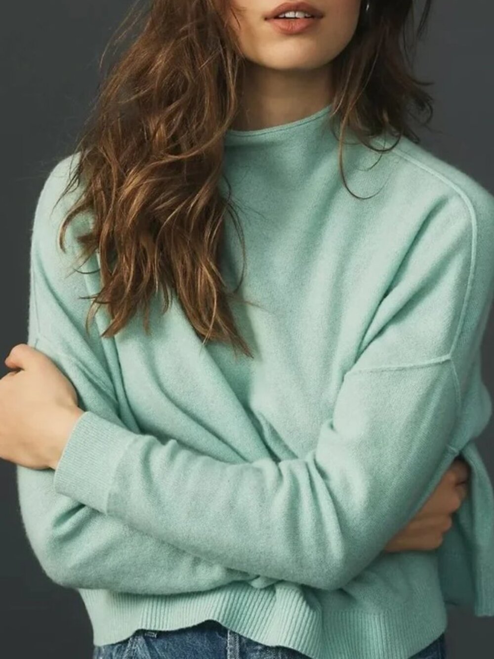 Pilcro Alani Cashmere Sweater Womens XS Mock Neck Mint Green